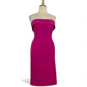 Bardot Zorianna Dress Pink Shock Strapless Sleeveless Midi Sheath Cocktail